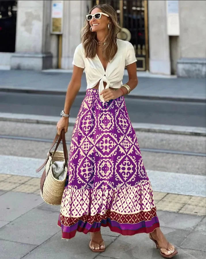 Printed Loose Swing Skirt Summer Chiffon A Line For Women