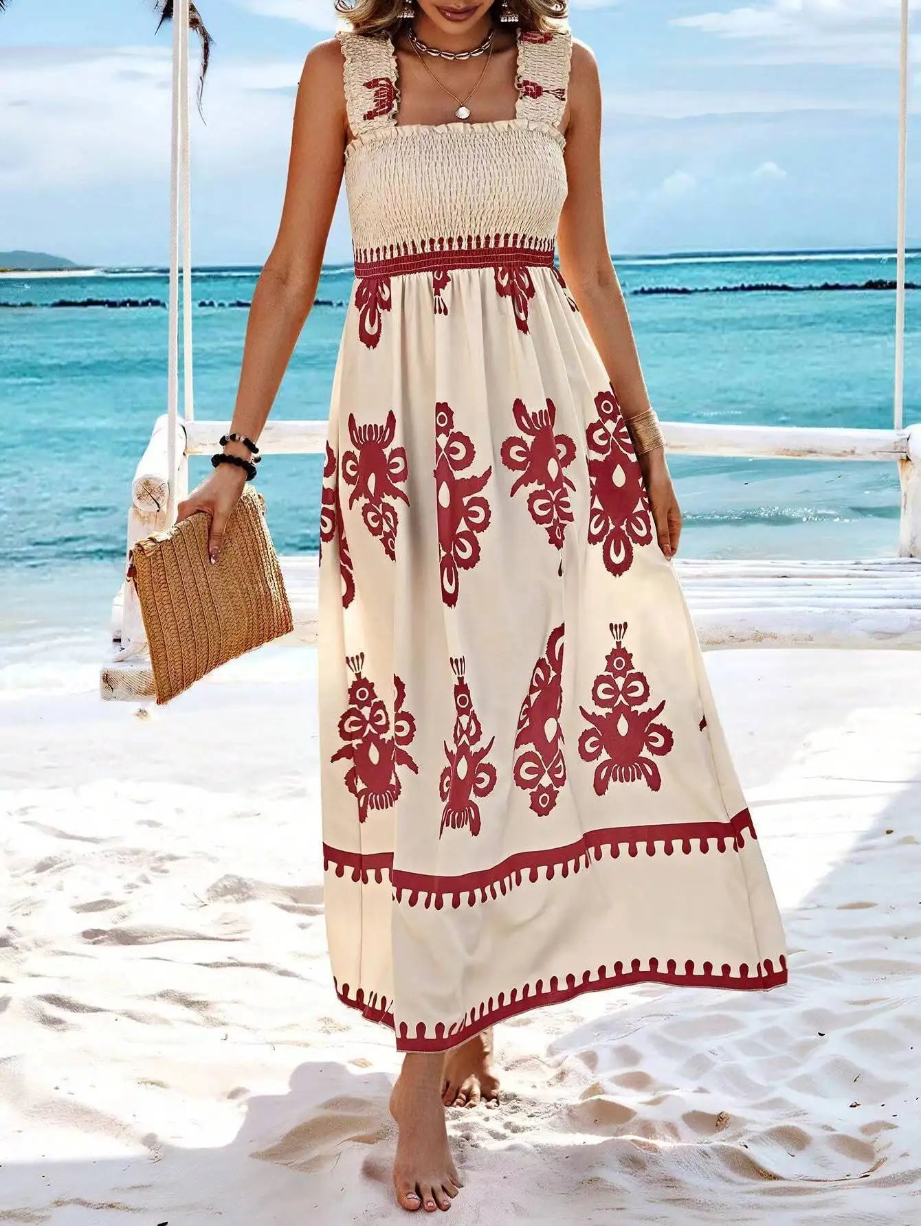 Summer Floral Spaghetti Strap Maxi Dress - Lightweight