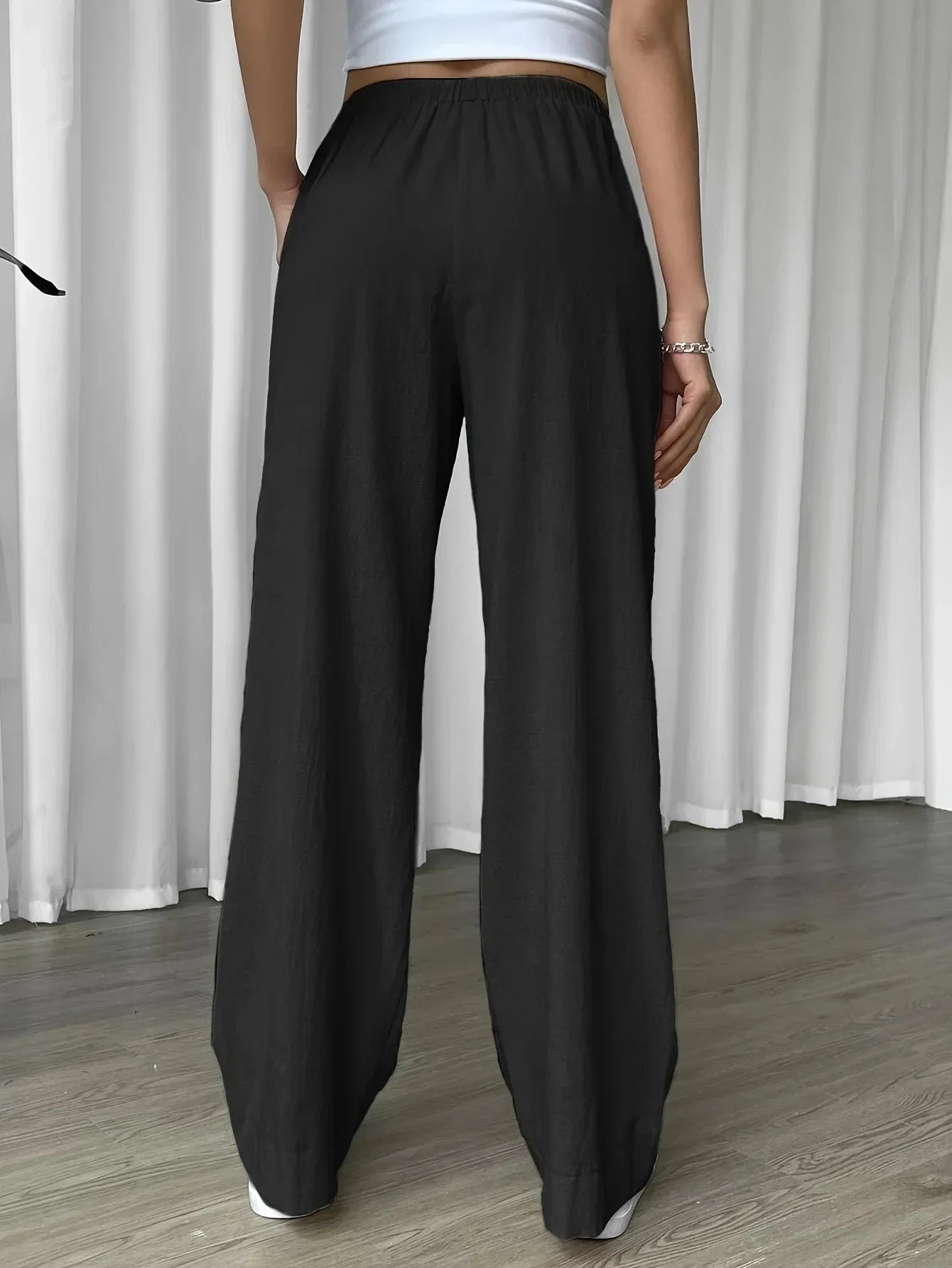 Women's Relaxed Wide Leg, Tie Waist Pants | Polyester Cotton Linen