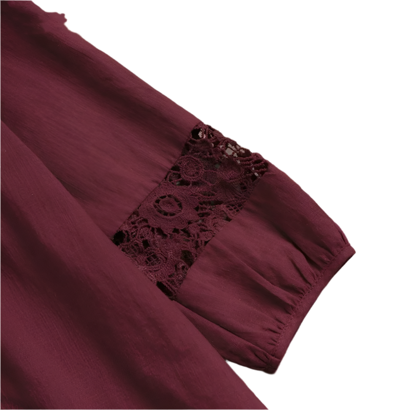 Cotton Linen Lace Splice Top – Women’s 3/4 Sleeve Casual Tunic