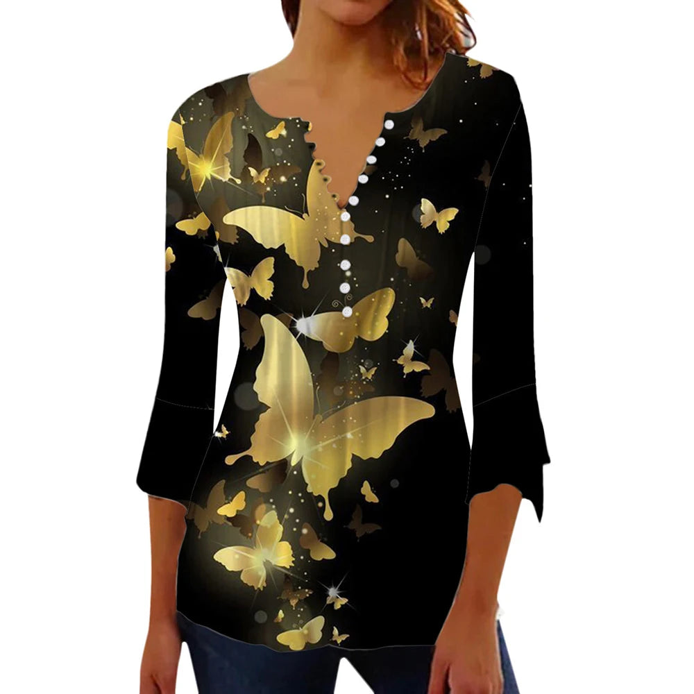Butterfly Graphic V-Neck Tee – Short Sleeve Women’s Pullover