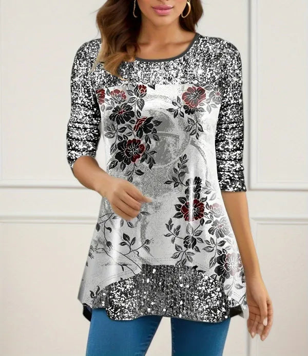 Printed Long Sleeve Tunic Shirt – Women’s Casual Fall Winter Top