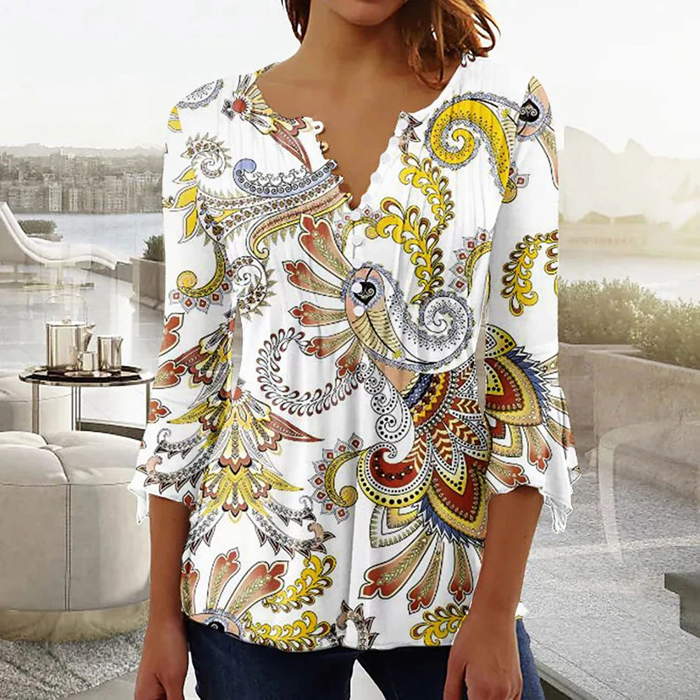Everyday V-Neck Top for Women – Summer Floral Shirt