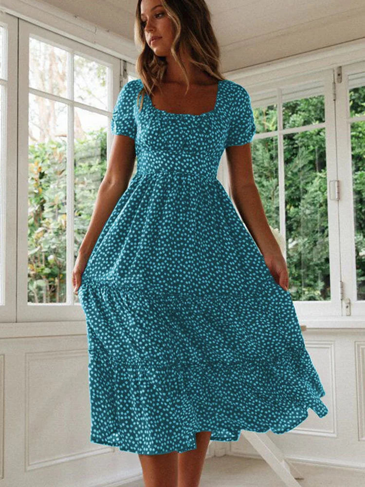 Sexy Floral Print Square Collar Midi Dress - Summer Ready