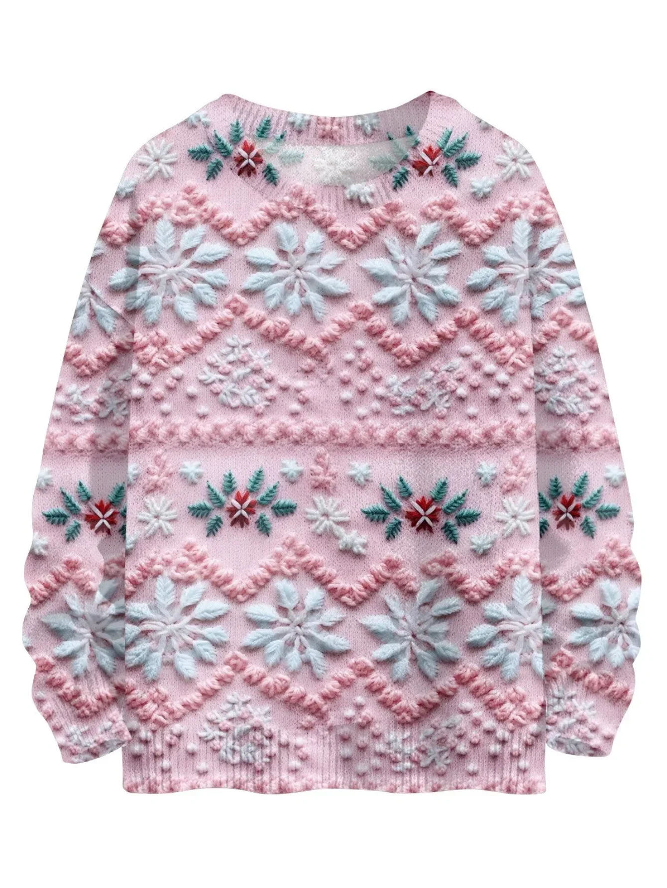 Christmas 3D Light Pink Mosaic Print Sweatshirt