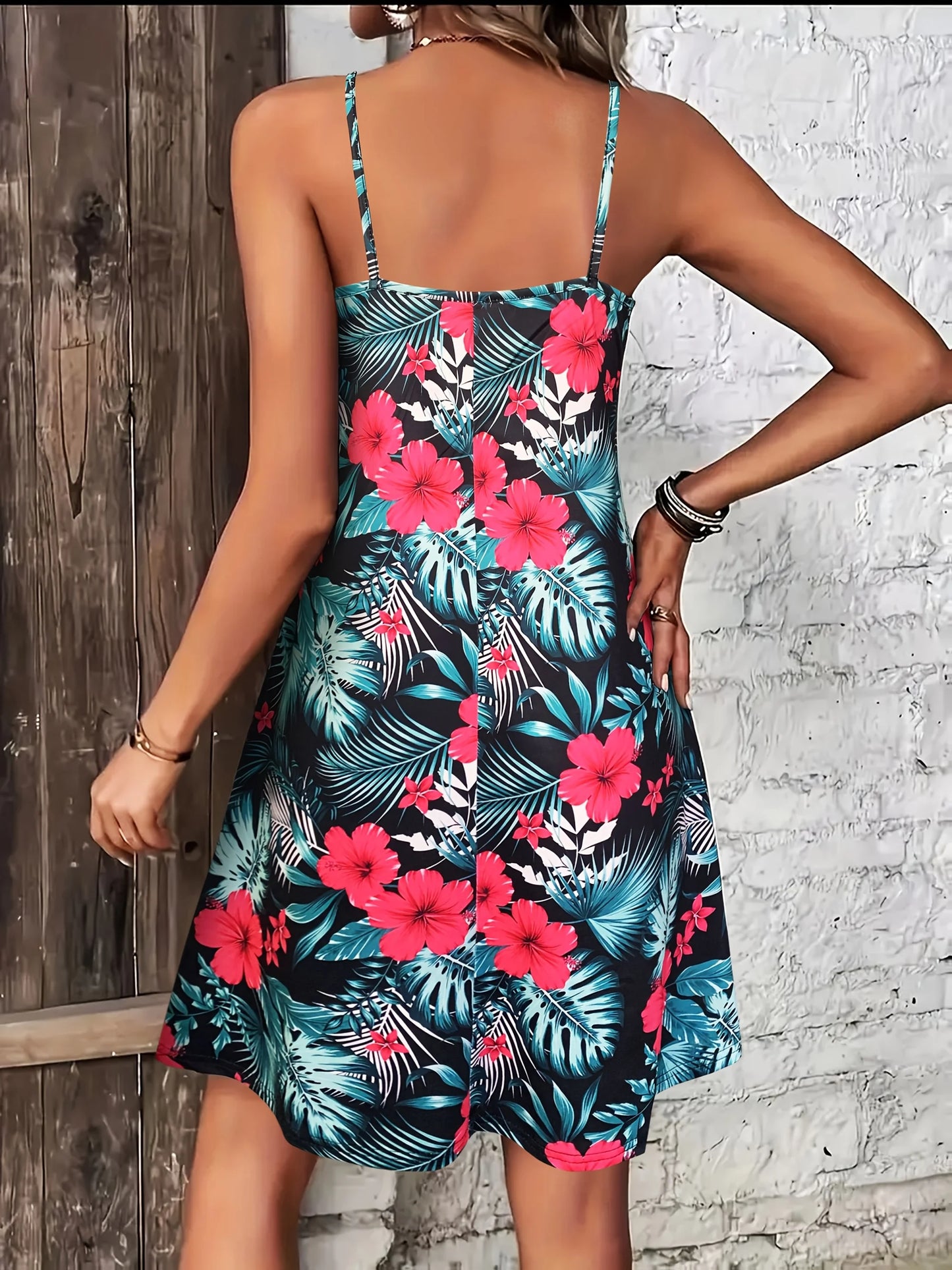 Boho Spaghetti Strap Dress – V-Neck Vacation Maxi Sundress for Women