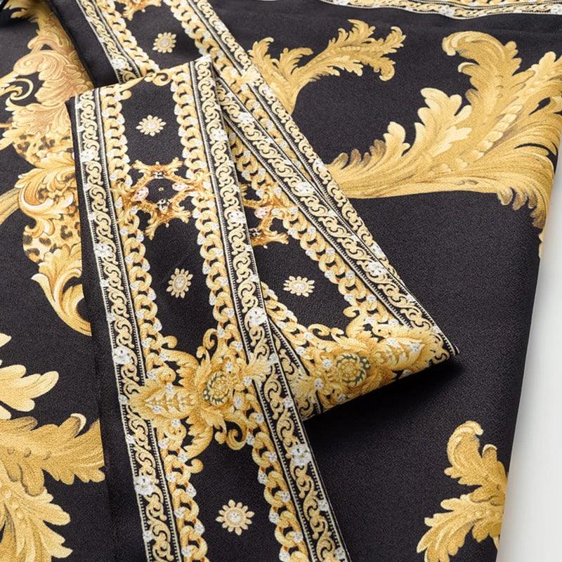 Vintage Baroque Print V-Neck One-Piece Swimsuit – Chain Detail Monokini