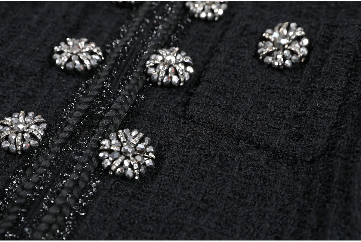 Luxury Double Breasted Crystal Bead Knit Evening Dress