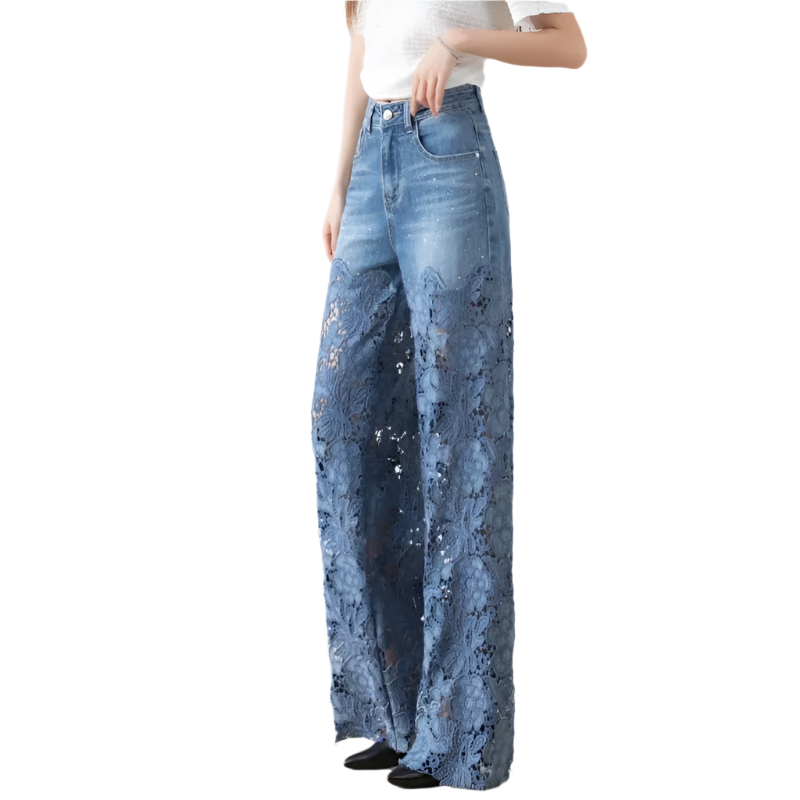 Women High Waist Lace Oversized Spring Jeans