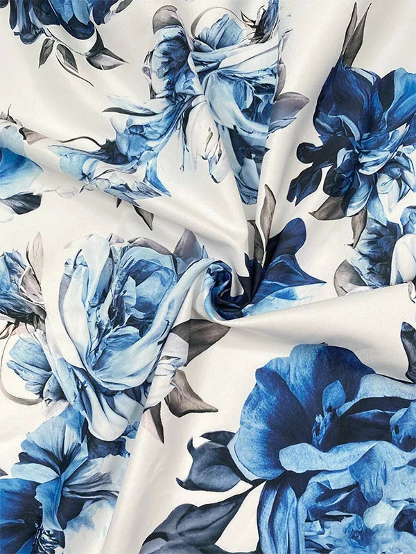 Vintage Blue Floral Lapel Dress – Elegant Sleeveless A-Line Summer Dress