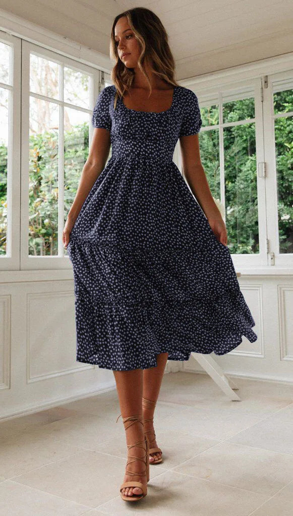 Sexy Floral Print Square Collar Midi Dress - Summer Ready