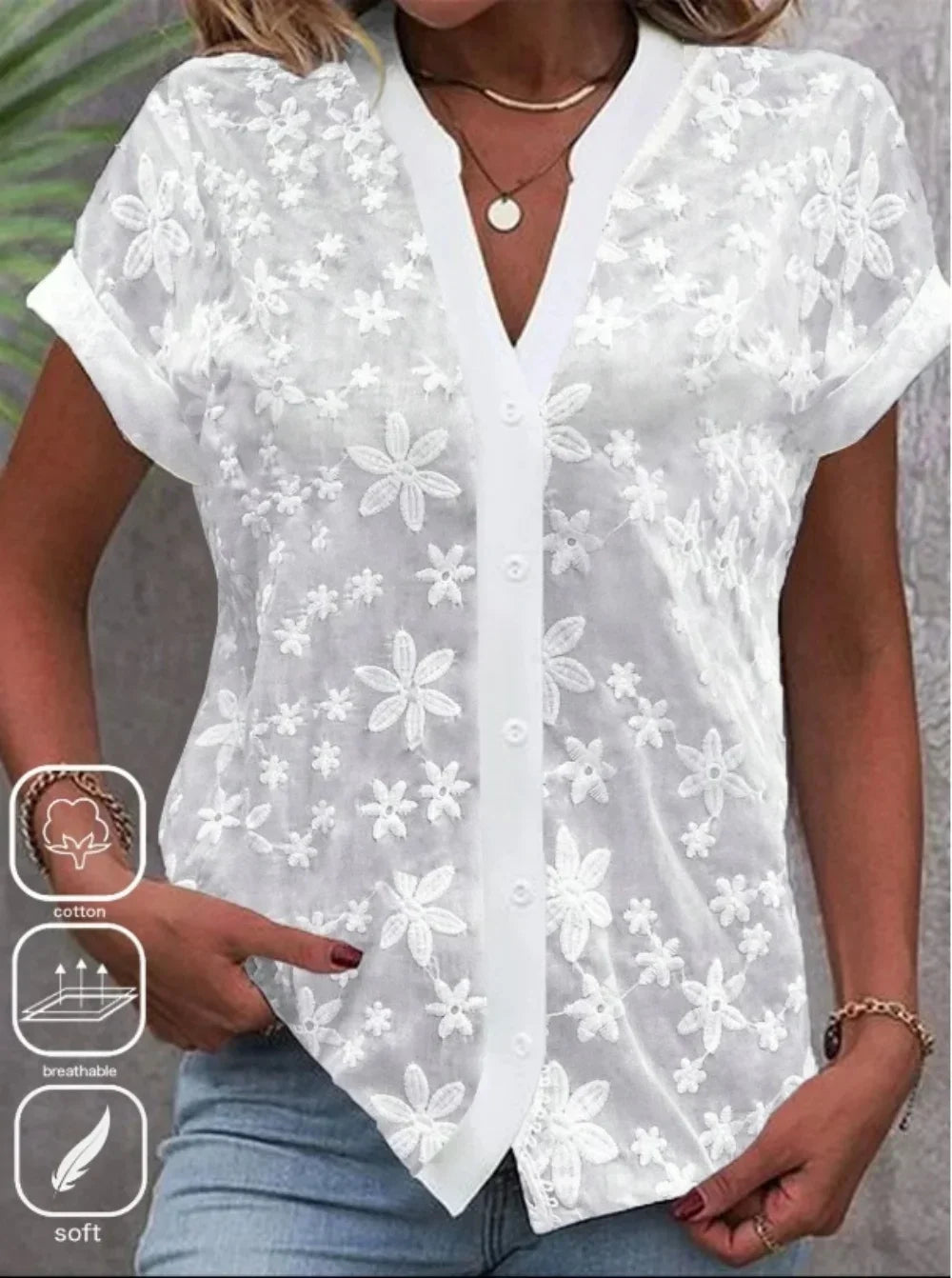 White Eyelet Lace Blouse – Cropped Hollow Out Summer Shirt