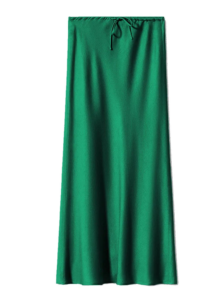 Spring Summer Straight Maxi Satin Silk Skirts