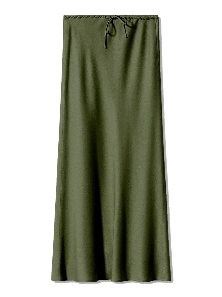 Spring Summer Straight Maxi Satin Silk Skirts