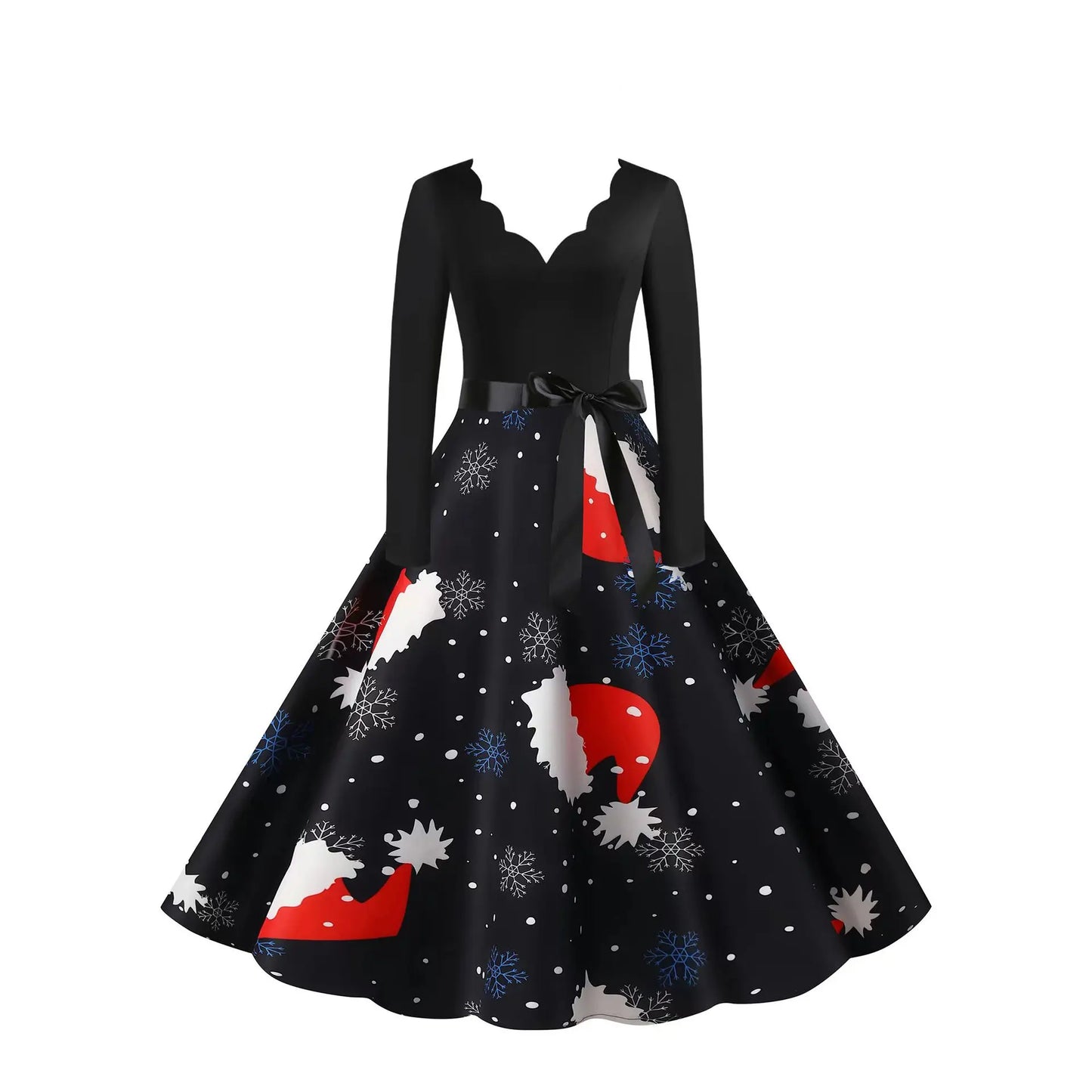 Women's Slim Fit Christmas Print Long Sleeve Dress Polyester