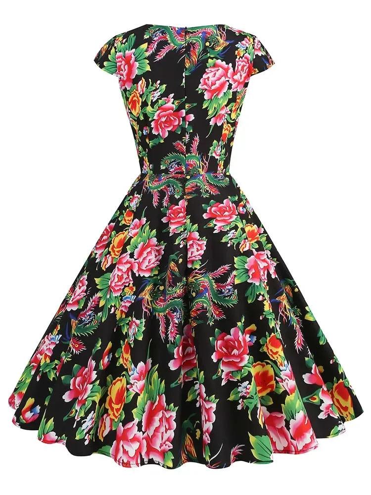 50s Floral Print Vintage Dress - Pinup Tea Party Ready