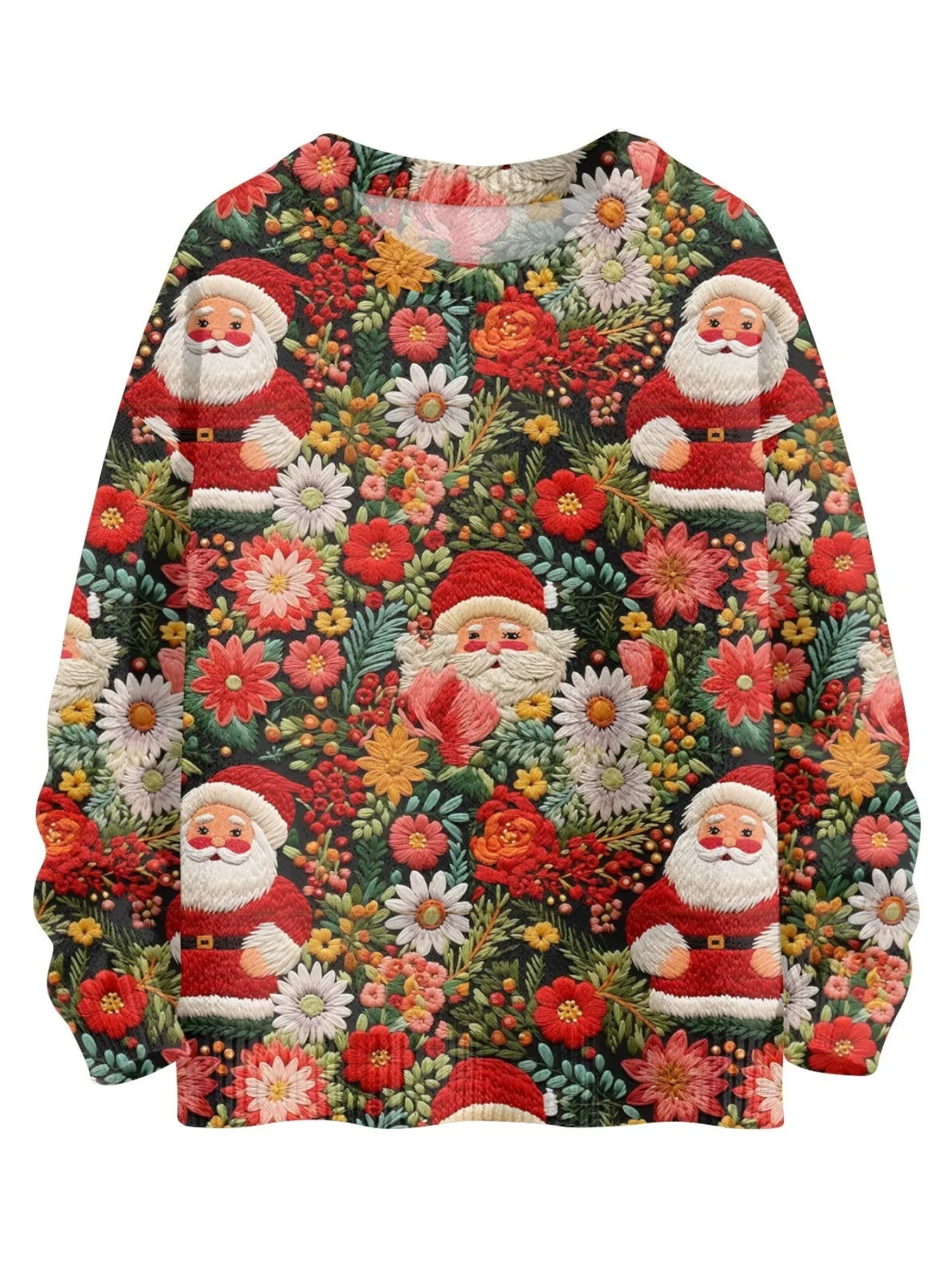 Christmas 3D Red Suit Santa Among Flowers Print Sweatshirt