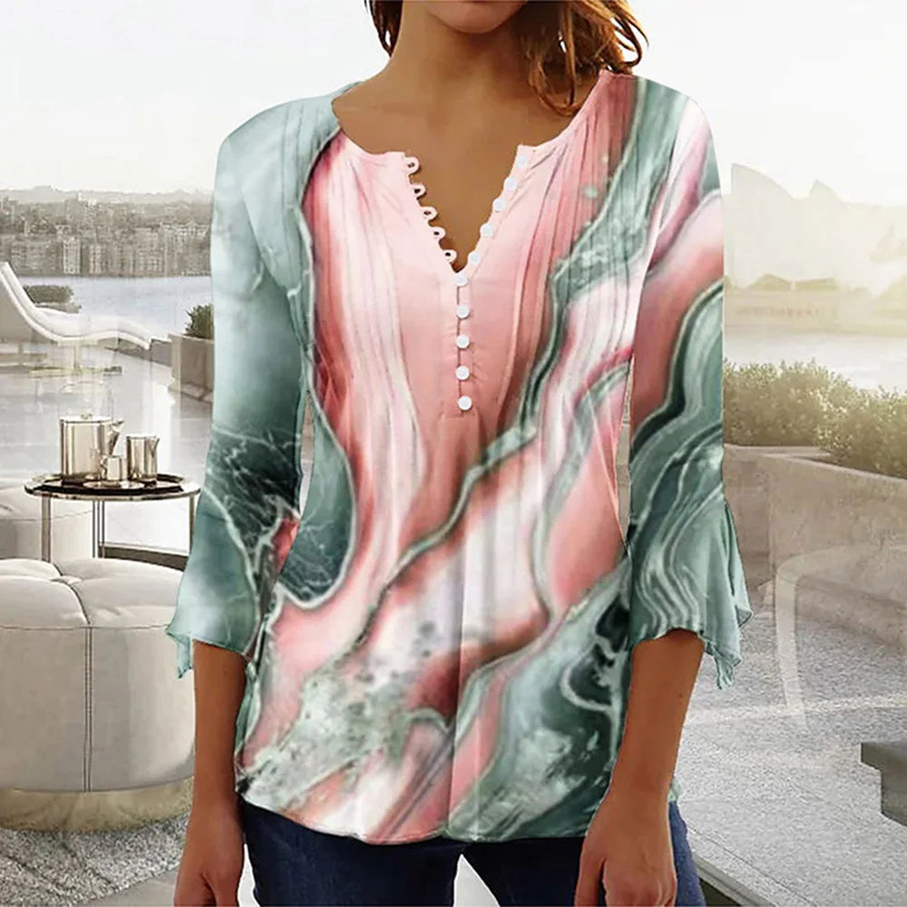 Colorful Graphic Pullover – Women’s Short Sleeve Summer Shirt