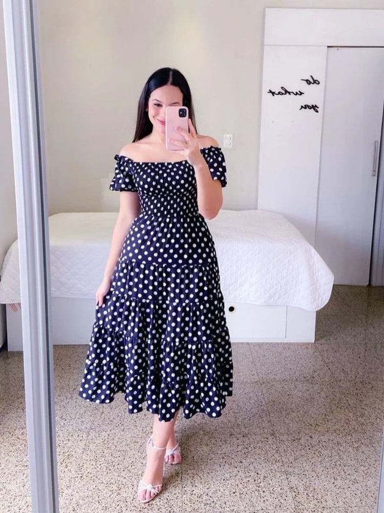 Summer Floral Off Shoulder Dress - Loose Fit Beachwear