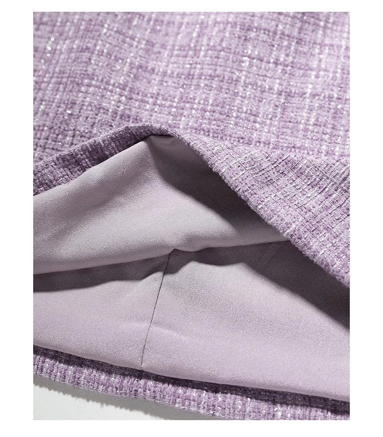 Elegant Purple Fungus Collar Slim Dress With Long Sleeves