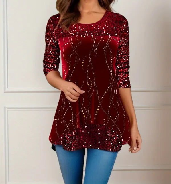 Printed Long Sleeve Tunic Shirt – Women’s Casual Fall Winter Top