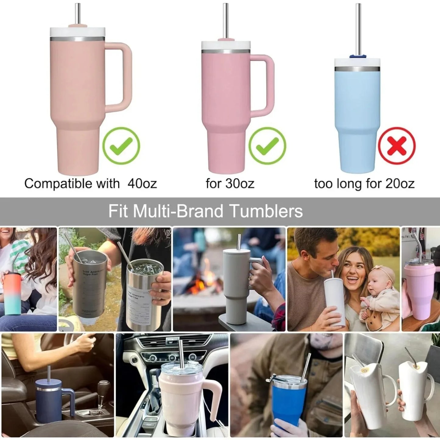 Stainless Steel Straws with Cleaning Brush for 40oz Tumbler