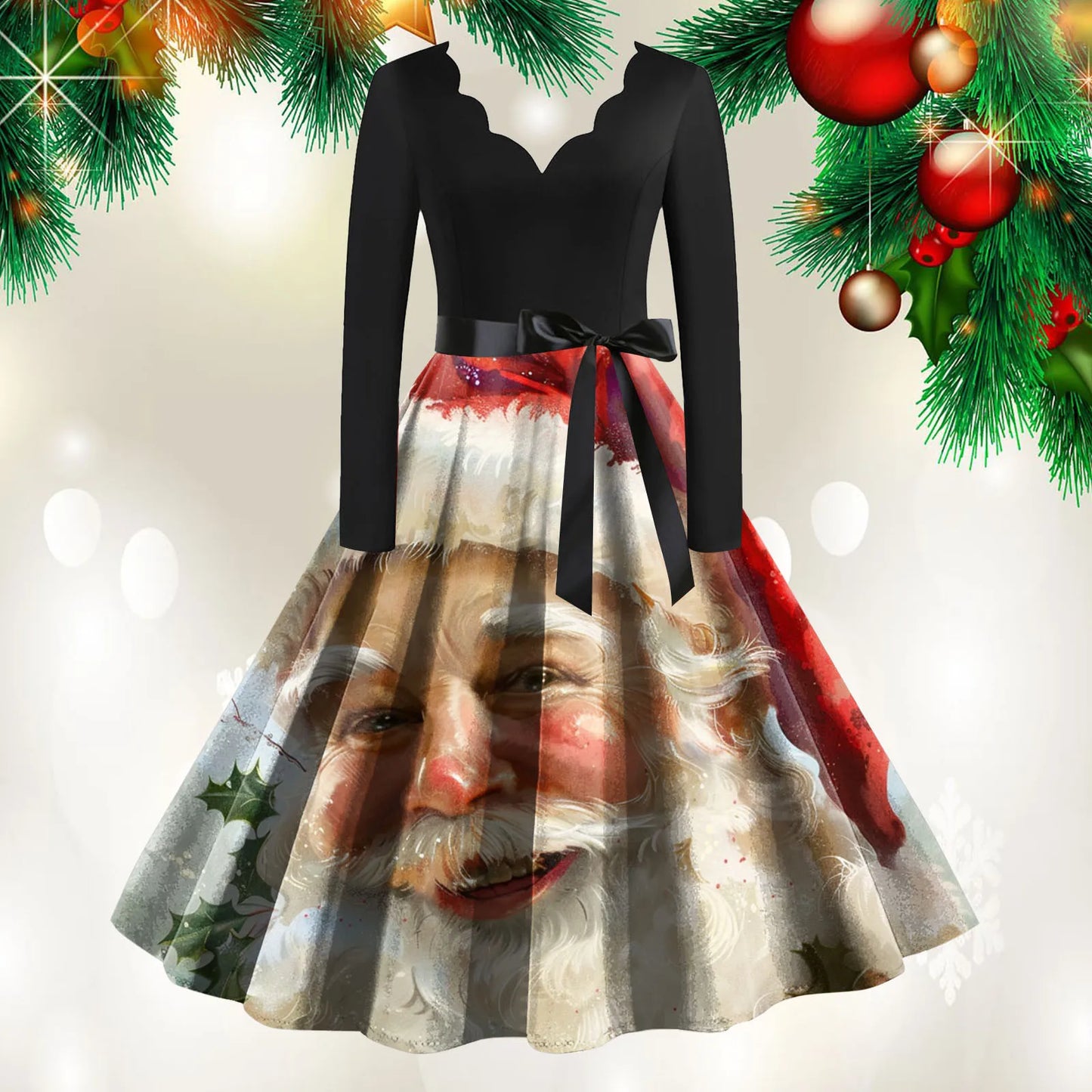 Women's A-Line Christmas Print Polyester Dress Regular