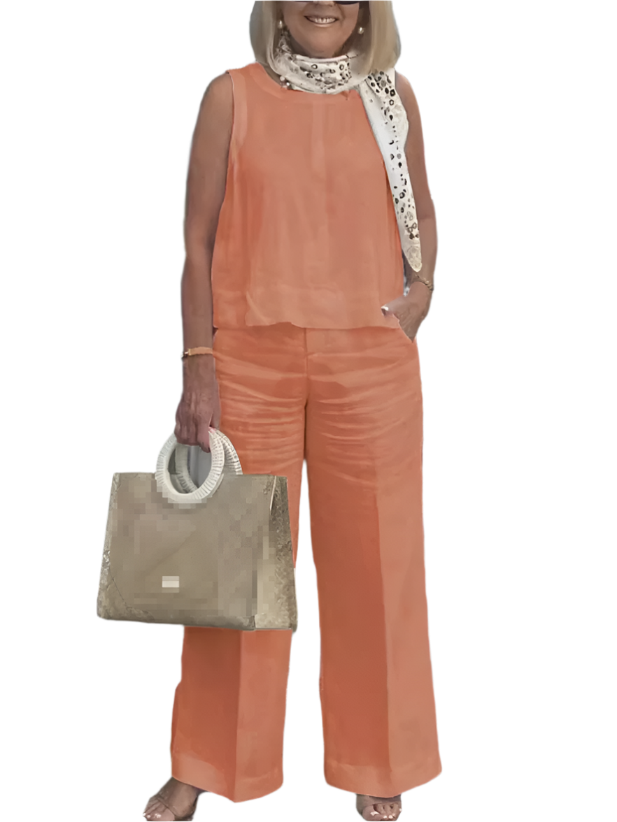 Women’s Summer 2-Piece Sleeveless Wide Leg Linen Set