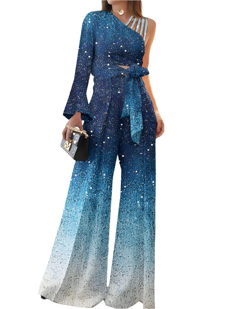 Women's Glitter Wide Leg Elegant One Piece Formal Jumpsuit