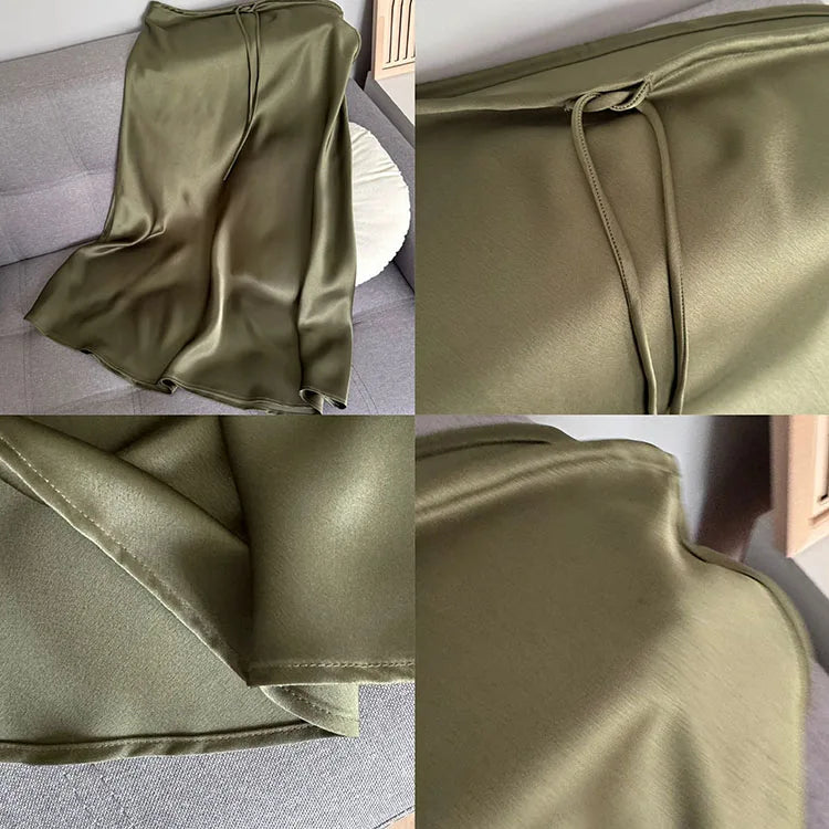 Spring Summer Straight Maxi Satin Silk Skirts