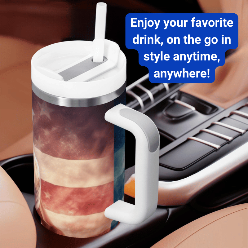 a cup with a handle and a drink in it