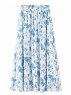 Floral High Waist Midi Skirt With Elastic