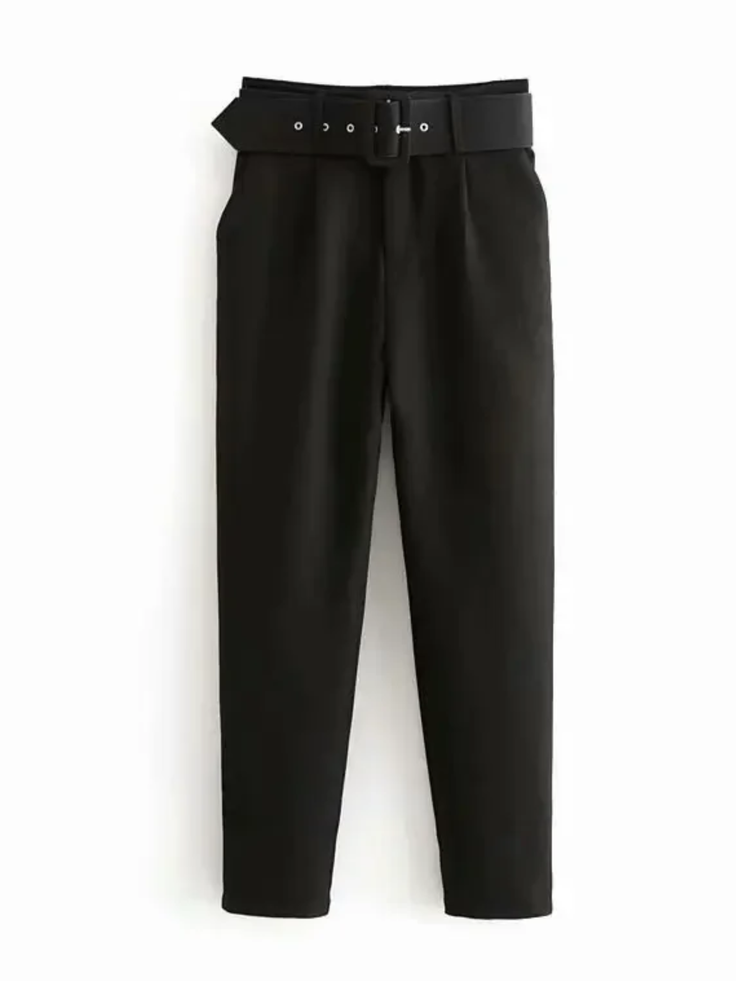 Black High Waist Casual Pants With Belt Buttons