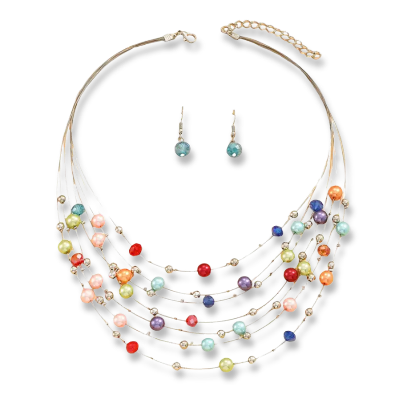Colorful Pearl Necklace And Earrings