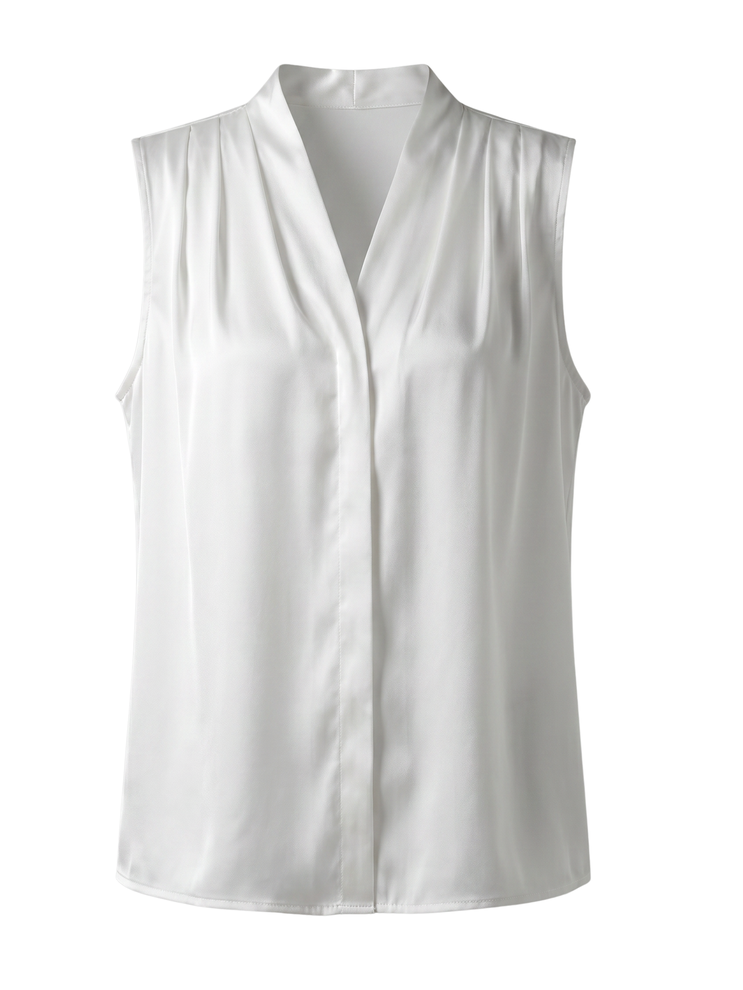 Sleek Modern White Satin Sleeveless Blouse