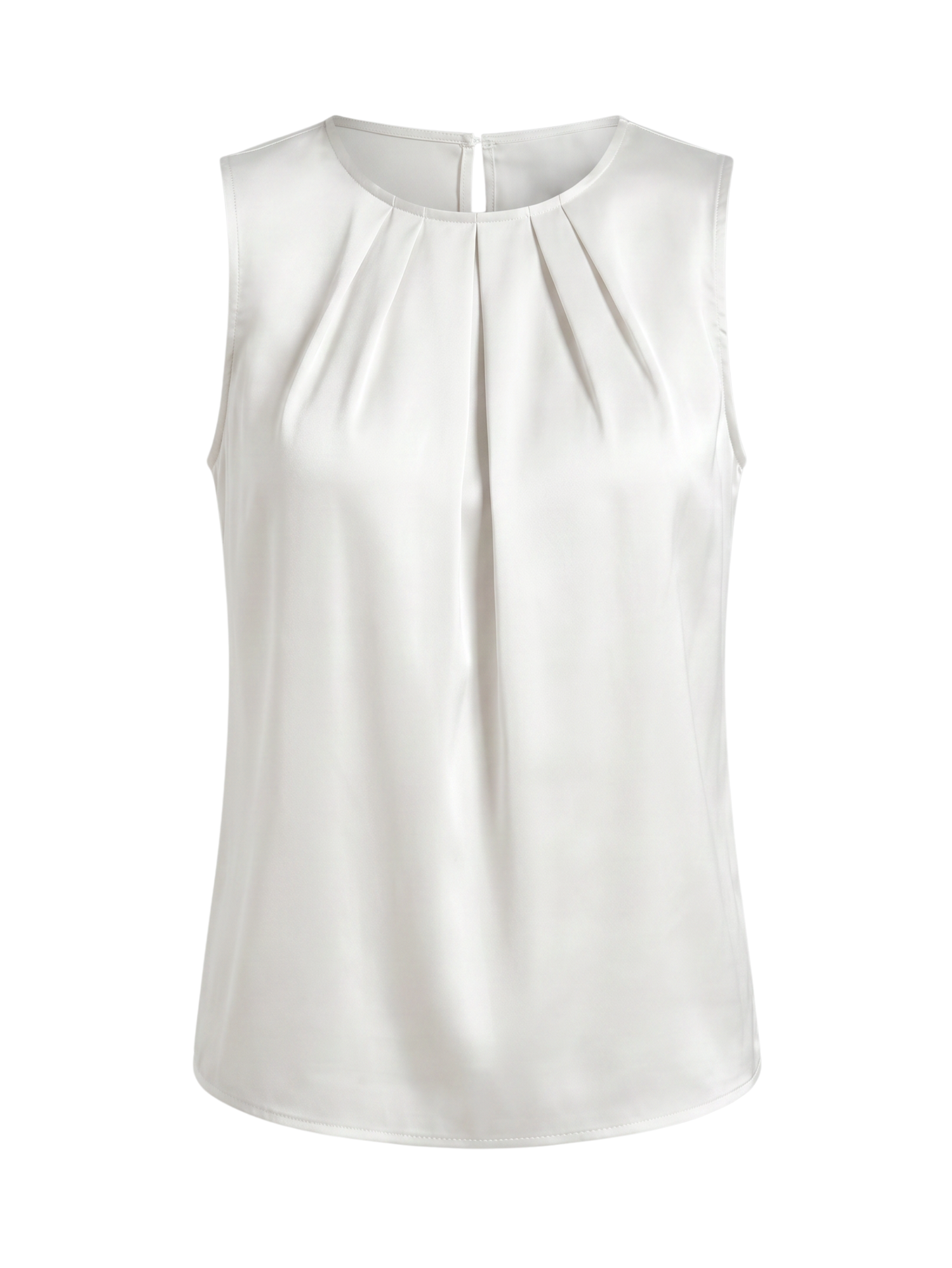 White O Neck Tank Sleeveless Polyester Broadcloth Top