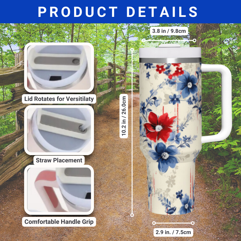 the product details for the travel mug