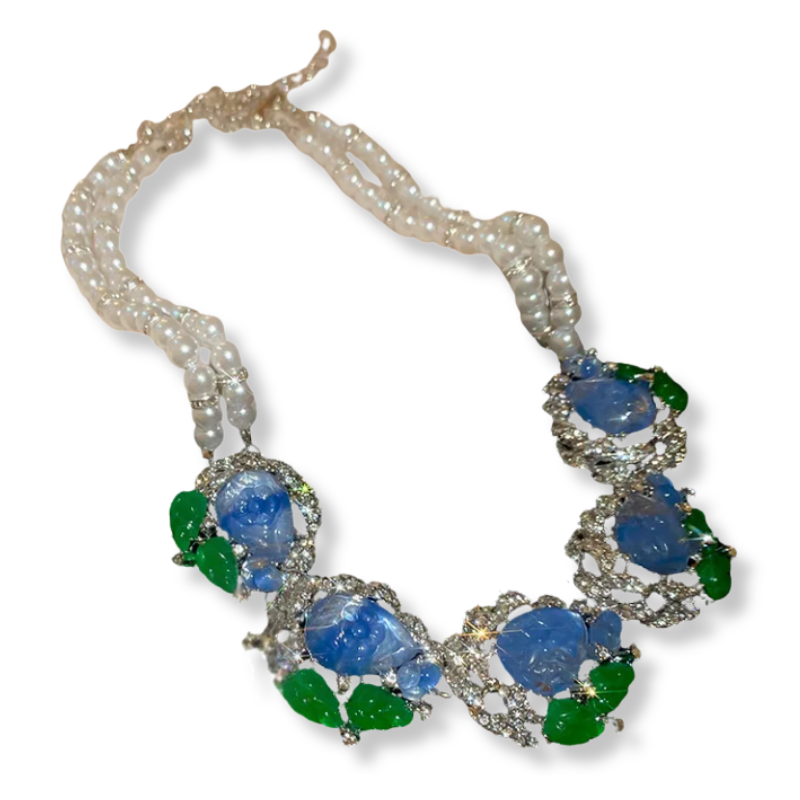 Flower Teardrop Pearl Necklace And Earrings