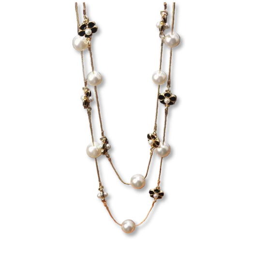 Layered Pearl Camellia Flower Necklace