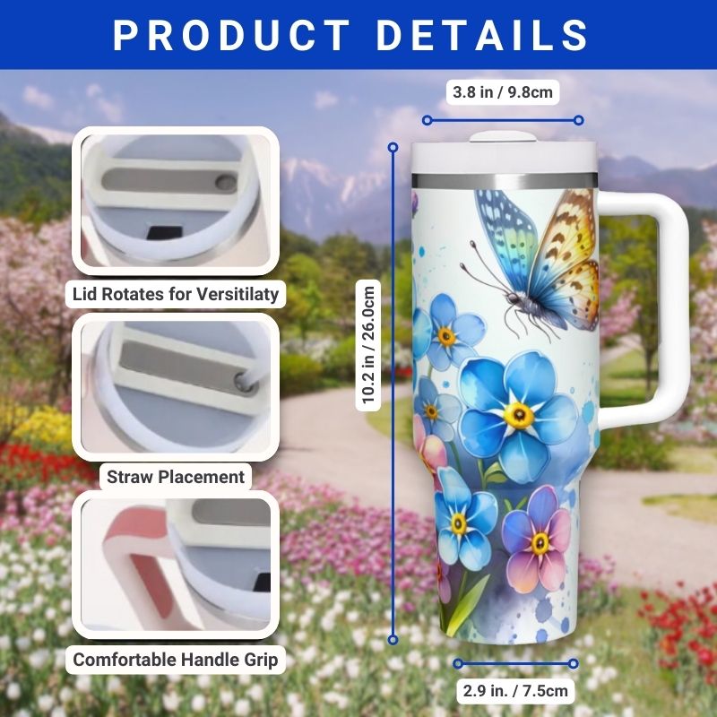 a picture of the product details for a travel mug