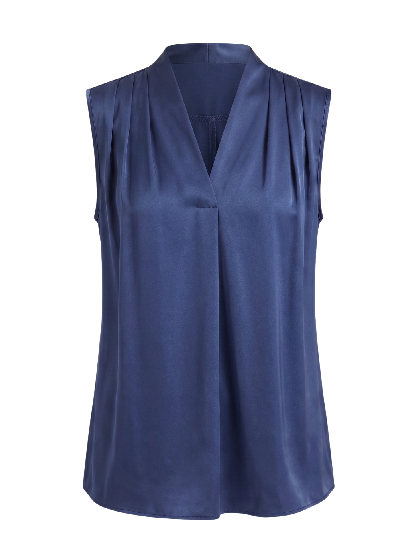 Sleek Modern Navy Blue Satin Sleeveless Blouse