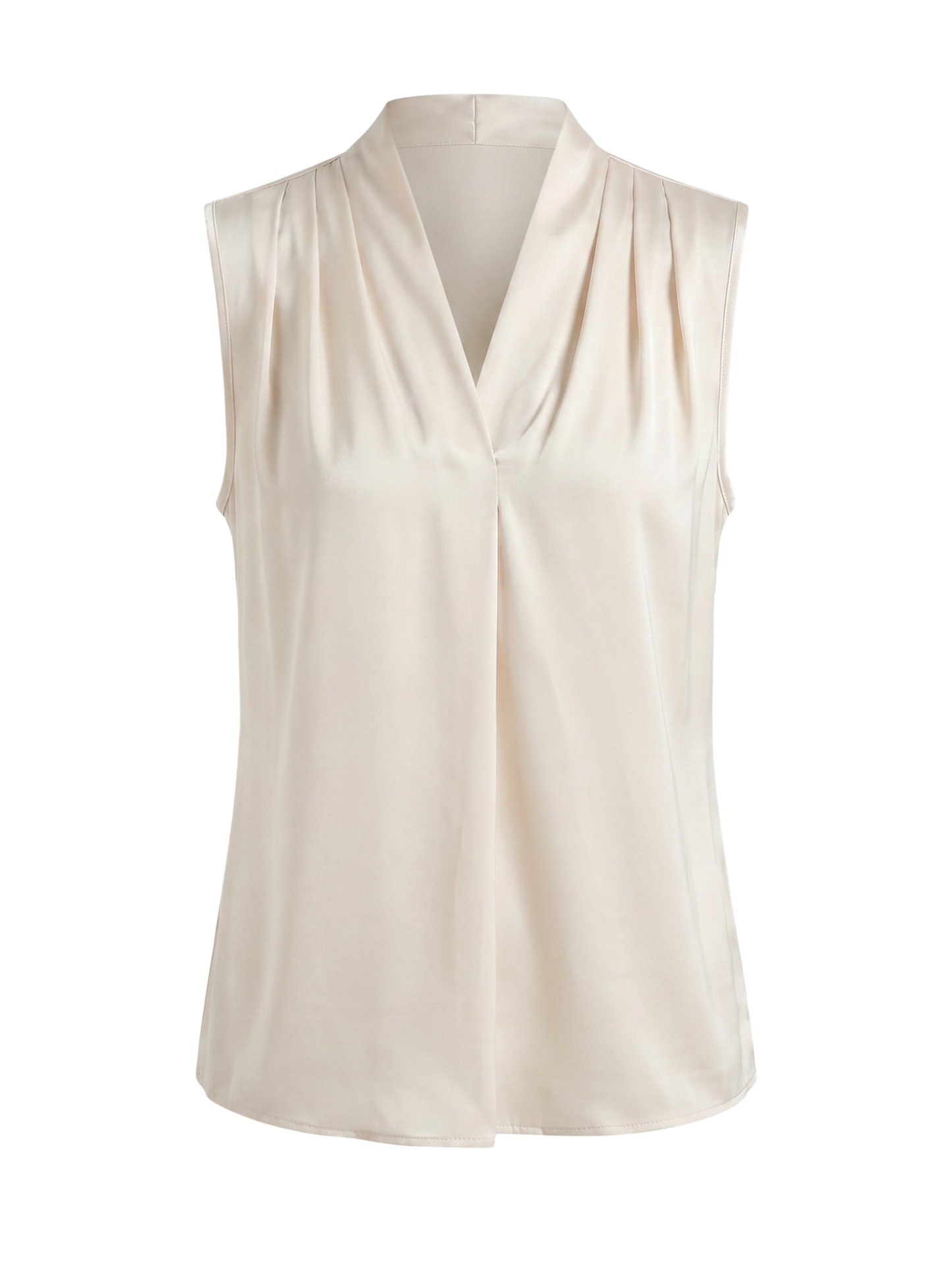 Cream White Sleek Modern Satin Sleeveless Blouse