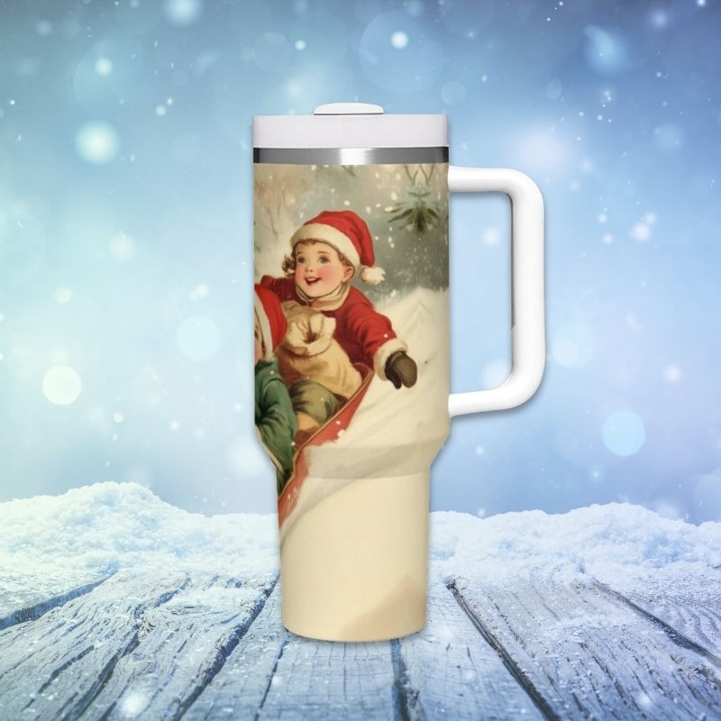 Vintage Snow Sledding Scene | 40 oz Tumbler