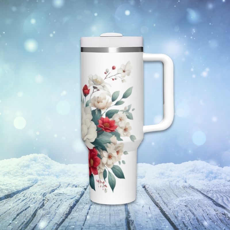 Red Cardinal with White Flowers | 40 oz Tumbler