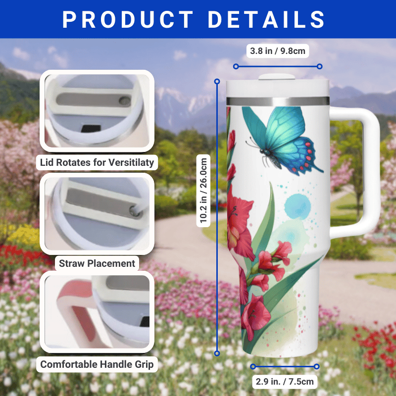 the product details for the travel mug