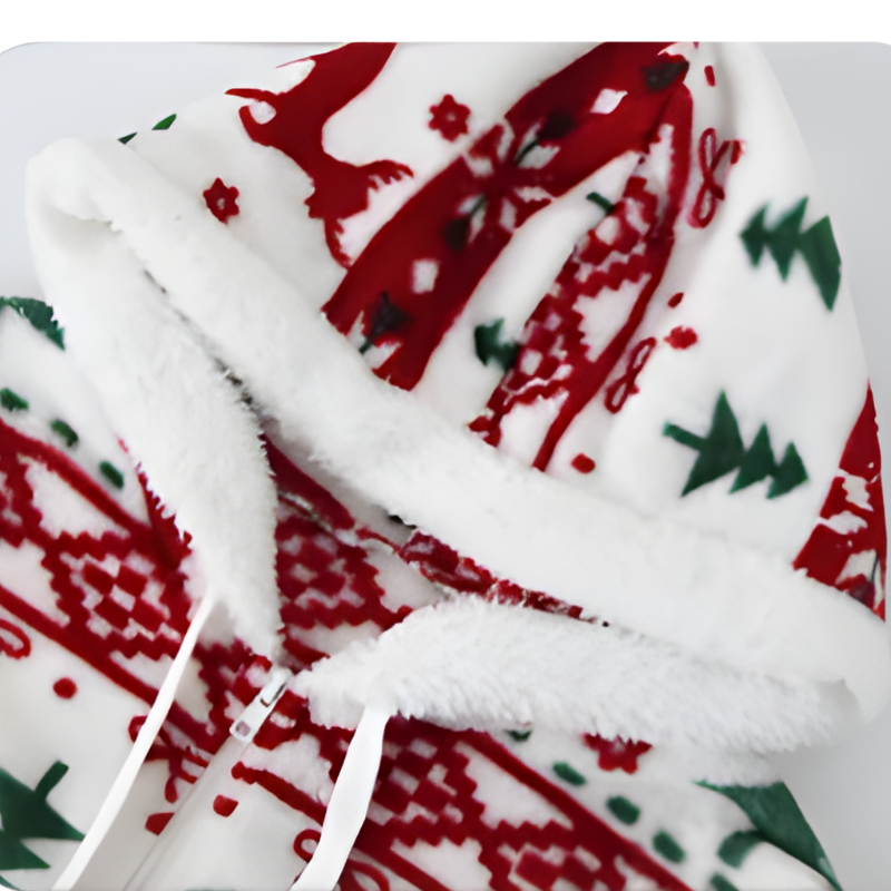 Christmas Print Plush Winter Cardigan Warm Long Sleeve Jacket