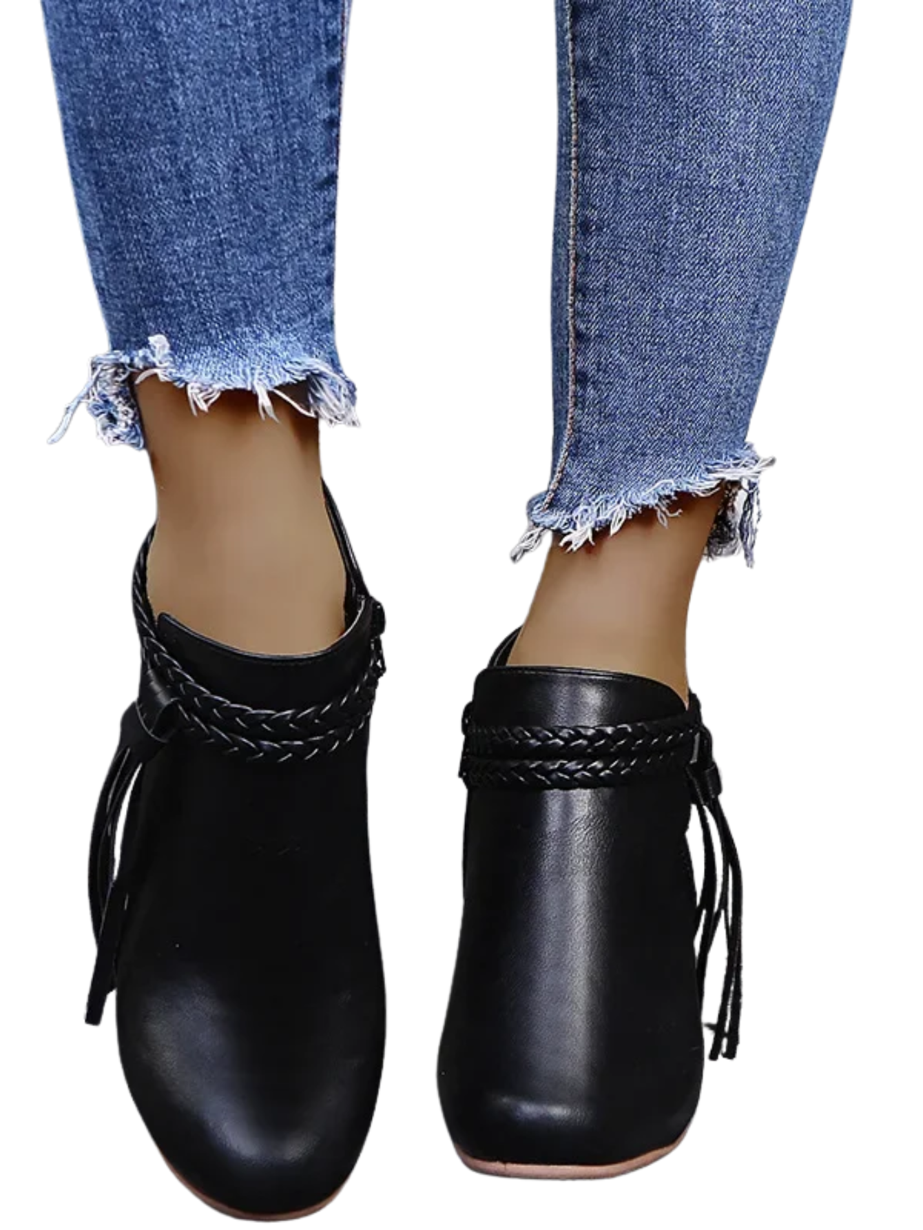 Retro Wedge Heel Boots With Tassels Zipper Round Toe