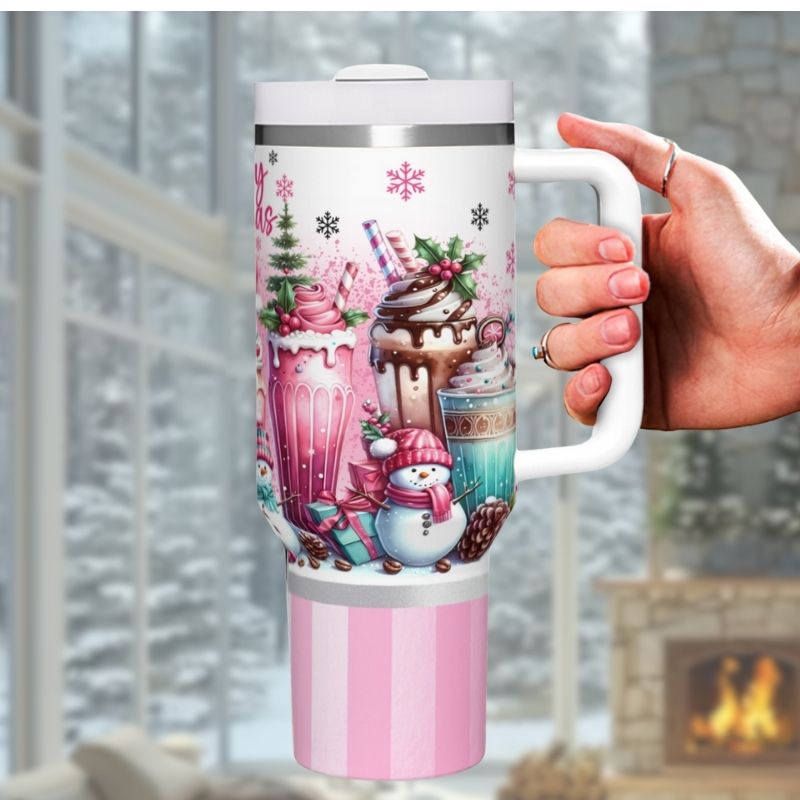 Christmas Frosted Pink Sodas | 40 0z Tumblers