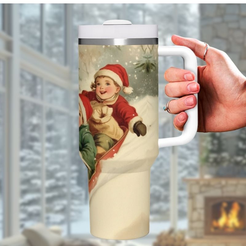 Vintage Snow Sledding Scene | 40 oz Tumbler