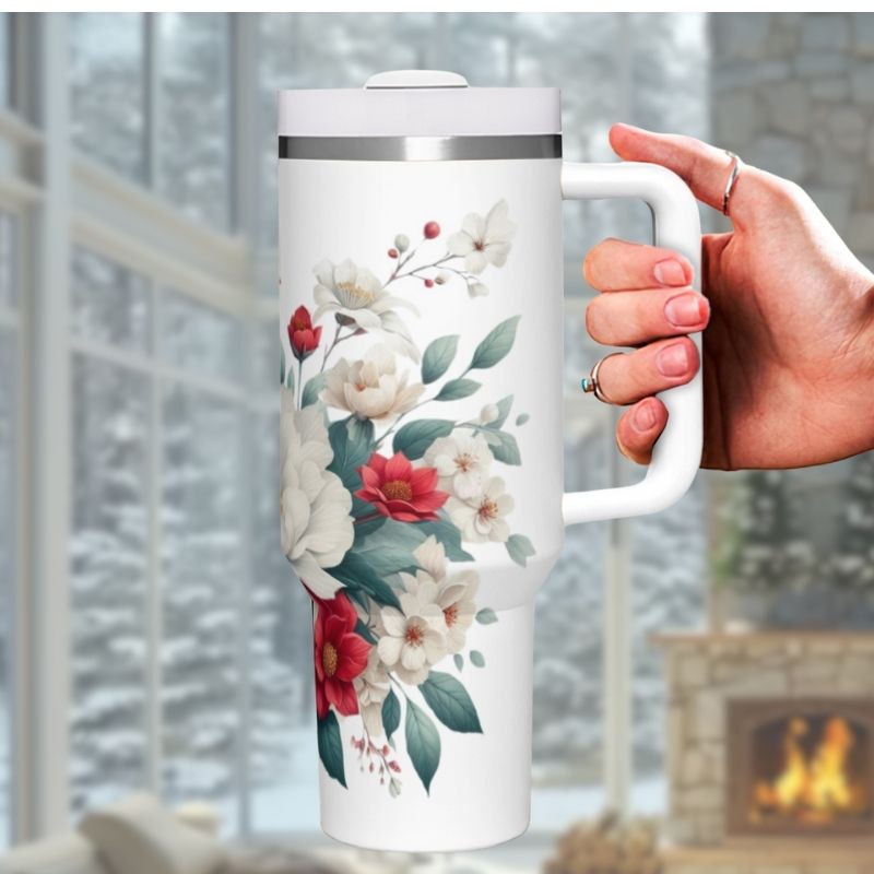 Red Cardinal with White Flowers | 40 oz Tumbler